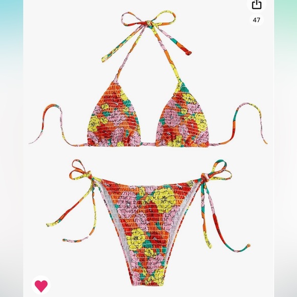 Women’s Floral Print Halter String Thong Bikini Bathing Suit 2 Piece Swimsuit XL - Picture 3 of 7